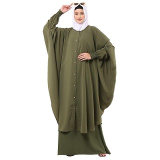 Jade Green Co-Ord set- Loose fit front open Top with sleeveless inner abaya 